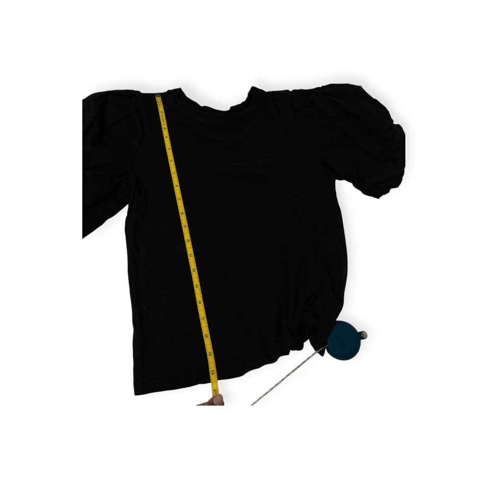 Joie Libby Puff Sleeve Short Sleeve Top Black Shirt Cropped SZ XS Linen Blend - Picture 4 of 6